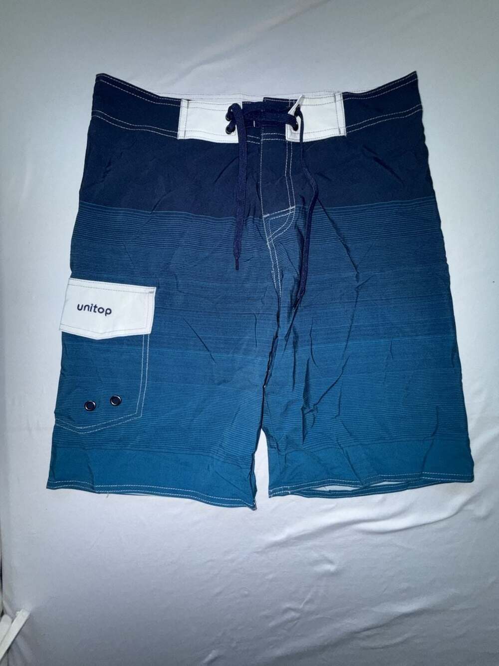 Unitop Men's Striped Quick-Dry Board Shorts with Pocket, Blue (b5)